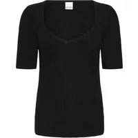 Black women's short sleeve sweater Ichi IHMafa 7 with scoop neckline and fitted silhouette.