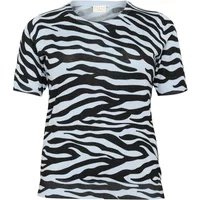 Black and white zebra print short sleeve sweater, round neck, by KAFFE Curve Lizzy.