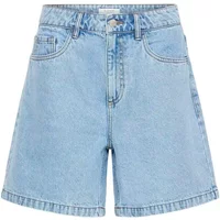 Light blue denim women's shorts by b.young Kannia with front pockets and button closure.