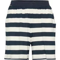 Women's CULTURE Benzo Deia shorts, navy and white horizontal stripes, elastic waistband, knee-length.