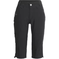 Black Dobsom Sanda Capri women's shorts with button closure, knee-length, side pockets, and zippered hems.