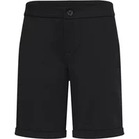 Black women's shorts by fransa with button closure and rolled cuffs.