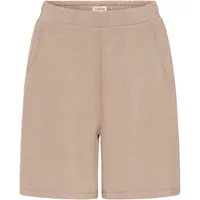 Beige women's shorts fransa FRAURORA with elastic waistband and side pockets.
