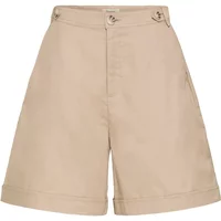 Beige women's shorts by fransa VRAI, featuring a high waist, button closure, and side pockets.
