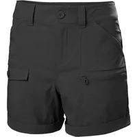 Black Helly Hansen women's shorts with button closure, side pockets, and rolled cuffs.
