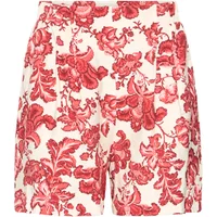 White women's shorts by Ichi with red floral pattern and pleated front.