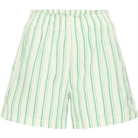 White and green striped women's shorts by Ichi with elastic waistband and relaxed fit.