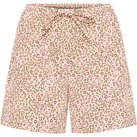 Women's Ichi IHKATE shorts, pink and brown leopard print, drawstring waist, knee-length.