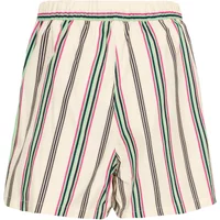 Striped women's shorts Ichi IHLEANNA with elastic waistband, featuring black, green, and pink vertical stripes.