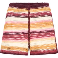 Women's Ichi Oriana shorts, multicolored crochet pattern with elastic waistband and striped design.