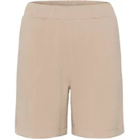 Beige women's shorts KAFFE Annie with elastic waistband and straight hem.