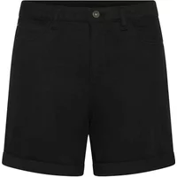 Black women's shorts KAFFE Azelina with rolled cuffs, button closure, and belt loops.