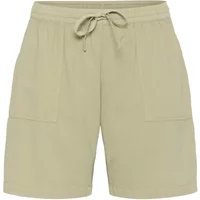 Beige women's shorts with elastic waistband, drawstring, and front pockets by KAFFE Curve.