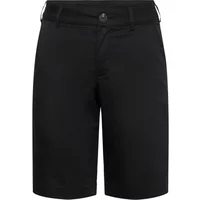 Black KAFFE Curve Leana women's shorts with button closure, belt loops, and knee-length design.