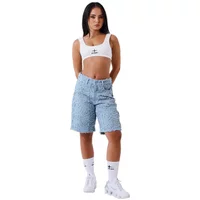 Women's blue tie-dye shorts by Project X Paris, knee-length, with pockets and button closure.