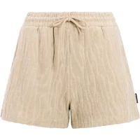Beige women's shorts by Protest Encore with elastic waistband and drawstring, featuring a subtle textured pattern.