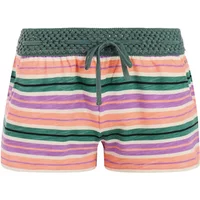 Colorful striped women's shorts with green braided waistband and drawstring by Protest Flowery.