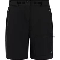Black women's shorts Protest Yaku with side zipper pocket, button closure, and subtle logo on the hem.
