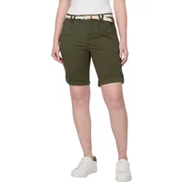 Olive green Ragwear Yoto women's shorts with rolled cuffs, belt loops, and side pockets.