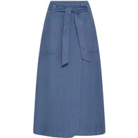 Blue women's skirt by Atelier Rêve, high-waisted with a tie belt and front pockets, A-line silhouette.