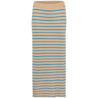 Beige CULTURE CUEbba women's skirt with horizontal blue and green stripes, ankle-length design.