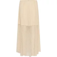 Beige women's CULTURE CUKasi skirt, long and flowy with a sheer overlay and solid waistband.