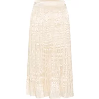 Cream lace women's skirt CULTURE CULalo, mid-length, with intricate floral patterns and a fitted waistband.