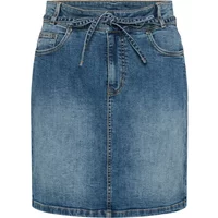 Denim skirt CULTURE Tali Ami with faded wash, front pockets, and tie belt.