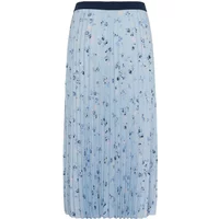 Light blue pleated skirt with floral print and dark waistband, mid-length, by CULTURE Viana.