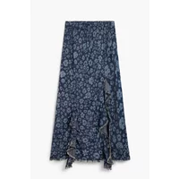 Blue floral Desigual Anem women's skirt with ruffled hem and asymmetrical design.