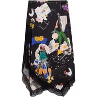 Black Desigual Arty women's skirt with colorful abstract floral patterns and lace trim at the hem.