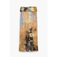 Desigual Jay women's skirt with abstract watercolor pattern in earthy tones, featuring a wide waistband and ankle length.