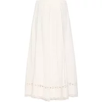 White fransa FRTilla women's skirt, long with pleated design and delicate lace trim at the hem.