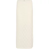 Cream-colored women's maxi skirt with subtle diamond pattern detailing by fransa Jessica 1.