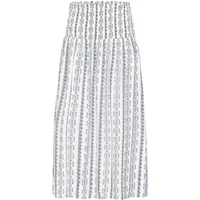 White and grey patterned women's skirt, fransa Sophia, with a high waist and pleated A-line design.