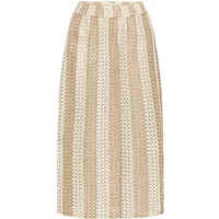 Striped women's skirt by Ichi Accessories, featuring beige and white vertical patterns with a mid-length design.