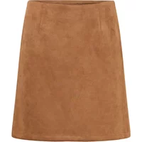 Brown suede women's skirt Ichi IHXcallie with a straight cut and subtle side pockets.