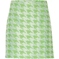 Green and white houndstooth women's skirt by Ichi IXHanne, knee-length with a straight cut.