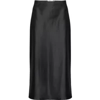 Black satin women's skirt Ichi Ixjani with a high waist and midi length.