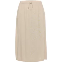 Beige women's skirt by KAFFE Curve Mille, knee-length with drawstring waist and subtle side slit.