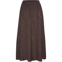 Brown women's skirt KAFFE KAEllen, long length, high waist, subtle pleats, flowing fabric.