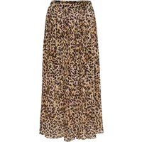 Leopard print women's skirt KAFFE KALilje, ankle-length with a flowy, pleated design.