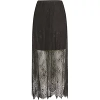 Black lace women's skirt with sheer floral design and knee-length lining by Moss Copenhagen.