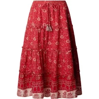 Red floral Pepe Jeans Candela women's skirt with tiered design and drawstring waist.