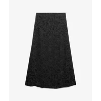 Black Superdry women's column skirt with subtle dotted pattern and ankle-length A-line silhouette.