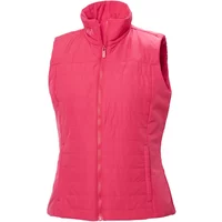 Pink sleeveless down jacket by Helly Hansen with high collar and front zipper.