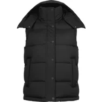Black sleeveless down jacket by Johaug with high collar, front buttons, and side pockets.