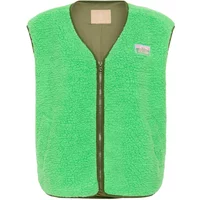 Green sleeveless fleece jacket with front zipper and V-neck design.