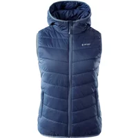 Navy blue Hi-Tec Solnis women's sleeveless jacket with quilted design and hood.