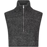Gray sleeveless sweater by Moss Copenhagen with a high collar and front zipper.